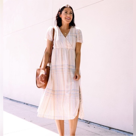 Madewell Dresses & Skirts - Madewell Linen Blend Clara Pastel Plaid Midi Dress M